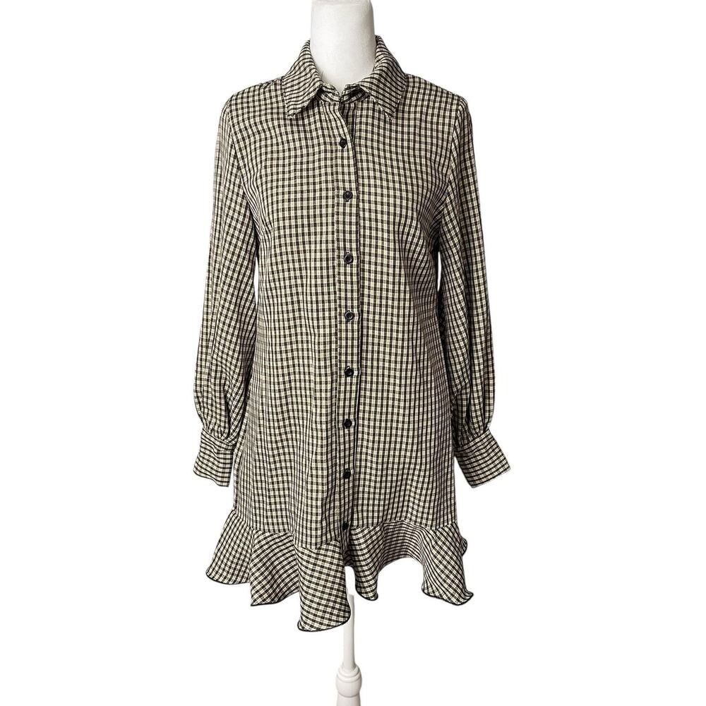 Pretty Little Thing US 2 Shirt Dress Long Sleeve Button Front Collared